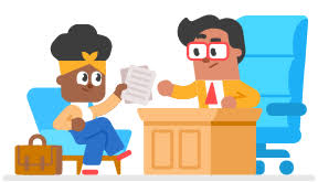 Two people in an interview setting, one taking notes